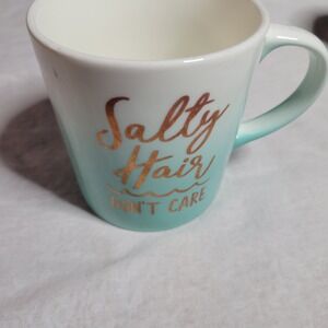 Slant Collections Salty Hair Don't Care Teal Ombre Gold Coffee Mug Coastal Cup